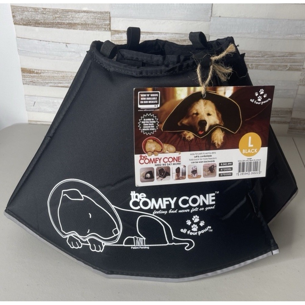 The Comfy Cone Soft Recovery Collar by All Four Paws Black Size L